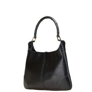 Gucci Hobo 2way Handle Handbag Top Black Leather Bag Bamboo Shoulder